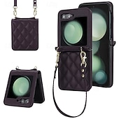 voordelige Samsung-hoesje-telefoon hoesje Voor Samsung Galaxy Z-flip 6 Z Flip 5 Z Flip 4 Z Flip 3 Achterkant met draagkoord met polsband Schokbestendig Retro TPU PU-nahka