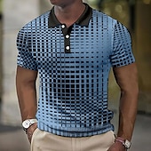 cheap Men&#039;s Color Block Polo-Men&#039;s Plaid Waffle Polo Shirts Golf Shirt Short Sleeve Polo Shirts Collared Shirts Vintage Casual Vacation Wear Formal Wear Festival Wear Buttons 3D Print Light Yellow Light Pink Black-White
