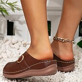 billiga Träskor och tofflor till damer-Dam Tofflor Bohem Plattformsandaler Höjdökande Skor Semester Strand Sommar Spänne Platå Rundtå Elegant bohemliv Semester Imitationsläder Loafers Brun Beige