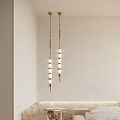 abordables Éclairages pour îlot-LED pendentif lumière 70 cm noir or cuisine pendentif éclairage sur île longue barre pendentif lumière milieu du siècle long linéaire lustre boule plafond pendentif lustre 110-240 v