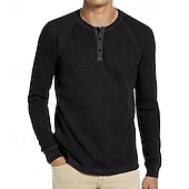 Men's Waffle Tee Waffle Shirt Button T Shirt T Shirt Long Sleeve Henley Spring & Fall Plain Fashion Designer Basic Button-Down Vacation Street Going out Black Wine Navy Blue Top Tee for Men 17