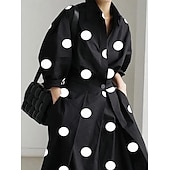 abordables Robes de travail-Femme Taille EU / US robe longue Robe unie Elégant Sexy Bouffantes Vacances Rendez-vous Ample Pois Plein manche longue Col V Noir et Blanc Noir Blanche Rouge Eté Printemps Automne Hiver