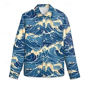 economico Stampa oceanica-Per uomo Spray Modello di paesaggio marino Camicia hawaiana Camicia Aloha Camicie stampate Manica lunga Camicia Collo ripiegabile Hawaiano Ricorrere Da mare Feste Strada Blu Blu scuro S M L