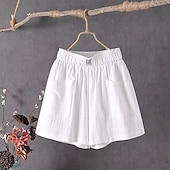 abordables Shorts de lino y algodón-Mujer Pantalones cortos de lino y algodón Pantalón corto Casual / Diario Corto Plano Bolsillo Transpirabilidad Cómodo Rígido Noche Fin de semana Negro Blanco Rojo Verde Verano Ajuste regular