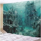 お買い得  オーシャンビーチのタペストリー-潜水艦キャビン海中タペストリー壁アート大型タペストリー壁画装飾写真の背景ブランケットカーテンホームベッドルームリビングルーム装飾