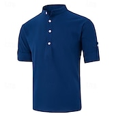 economico Casual da lavoro-Per uomo Camicia camicia di lino Camicia in lino e cotone Camicia in cotone bianco Camicia con colletto cinese Camicia con colletto alla coreana Liscio Da mare Strada Nero Bianco Blu marino Blu