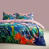 voordelige Dekbedovertreksets-Dekbedovertrekset met tropisch plantenpatroon, zachte 3-delige luxe katoenen beddengoedset, woondecoratie, cadeau voor twee volledige kingsize, queensize dekbedovertrekken