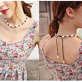 baratos Acessórios e mais-Colar de concha natural pulseira tornozeleira conjunto artesanal ajustável verão boho havaí praia concha gargantilha jóias presente para mulheres meninas