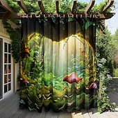 preiswerte Wasserdichte Vorhänge-Wasserdichter Outdoor Vorhang Außenvorhang für Privatsphäre, Außenjalousien, verschiebbare Terrassenvorhangvorhänge, Pergolavorhänge mit Ösen, Pilzwald für Pavillon, Balkon, Veranda, Party