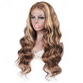 cheap Human Hair Lace Front Wigs-Blonde Highlight Wig Body Wave Human Hair Wig 4x4 Lace Closure Wig