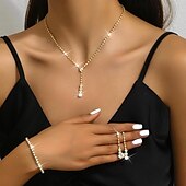 ieftine Seturi de Bijuterii-Seturi de bijuterii 4 buc Ștras Aliaj Cercei Coliere Brățări Pentru femei Elegant Epocă Modă Geometric Geometric Shape Set de bijuterii Pentru Nuntă Aniversare Invitat la nunta