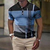 cheap Men&#039;s Color Block Polo-Men&#039;s Plaid Waffle Polo Shirts Golf Shirt Short Sleeve Polo Shirts Collared Shirts Vintage Casual Vacation Wear Formal Wear Festival Wear Buttons 3D Print Light Yellow Light Pink Black-White