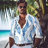 abordables Impression océan-Homme Vaporisateur Motif de paysage marin Chemise hawaïenne Chemise Aloha Chemises imprimées manche longue Chemise Col rabattu Hawaïen Station balnéaire Vacances Sortie Plage Bleu Roi Bleu de minuit
