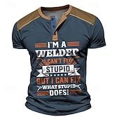 baratos Palavras Engraçadas-Homens Gráfico Letra Camisa Henley Camiseta Waffle Manga Curta Impressão 3D Retro Vintage Estilo de rua Esportes Casual Feriado Primavera Verão Preto Azul Marinha Marron Verde Henley Camiseta Henley