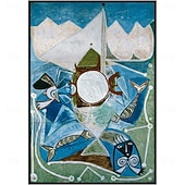 preiswerte Gemälde mit Menschen-100 % handgemaltes Ölgemälde „Ulysses&#039; und die Meerjungfrauen“ von Pablo Picasso im Rahmen von Pablo Picasso Guernica, Reproduktion eines Ölgemäldes auf Leinwand