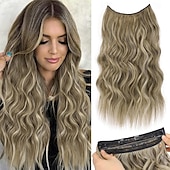 economico Clip nelle estensioni-Estensioni per capelli in filo invisibile con 4 clip di sicurezza, fascia trasparente, misura regolabile, posticci sintetici lunghi ondulati per donna
