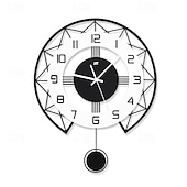 cheap Wall Accents-Black&amp;White Modern Wall Clock 3D Hollow Design Pendulum Silent Metal Pointer Display Round Hanging Clock Living Room Wall Decor 35 43 50 cm