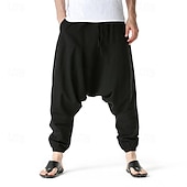 olcso Retro-Férfi Háremnadrág Vászon nadrág Nadrág Nyári nadrág Nadrágok Rugalmas derék Drop Crotch Sima Mekano Teljes hossz Hétköznapi Napi Len / pamut keverék Pamut és ágynemű Hippi Jóga Laza öltözet Fekete