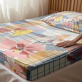 abordables Sábanas y funda de almohada-Juego de sábanas ajustables con patrón de primavera a rayas florales 100% algodón, sábanas sedosas y transpirables ultra suaves, sábanas con bolsillos profundos, tamaño queen king de 3 piezas