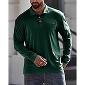 preiswerte Klassisches Poloshirt für Herren-Herren Poloshirt aus Baumwolle Golfhemd Arbeit Casual Kargen Langarm Basic Modern Glatt Taste Tasche Frühling &amp; Herbst Regular Fit Dunkelrot Wein Aprikose Dunkelgrau Wasserblau Schwarz Poloshirt aus