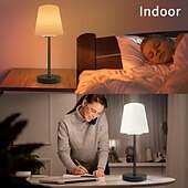 abordables Lámparas de mesa-Lámpara de mesa solar regulable, lámparas de mesa inalámbricas recargables, lámpara de mesa portátil de 3 modos de color para sala de estar, oficina, restaurante y patio