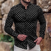 cheap Men&#039;s Button Up Shirts-Men&#039;s Shirt Summer Shirt Button Up Shirt Casual Shirt Beach Shirt Black Red &amp; White Long Sleeve Polka Dot Lapel Hawaiian Holiday Clothing Apparel Fashion Casual Comfortable