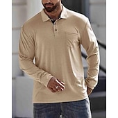 preiswerte Klassisches Poloshirt für Herren-Herren Poloshirt aus Baumwolle Golfhemd Arbeit Casual Kargen Langarm Basic Modern Glatt Taste Tasche Frühling &amp; Herbst Regular Fit Dunkelrot Wein Aprikose Dunkelgrau Wasserblau Schwarz Poloshirt aus