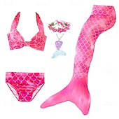 cheap Mermaid Swimsuit-Kids Girls&#039; Five Piece Mermaid Swimwear Swimwear Bikini Swimming Rainbow Cute Sexy Print Bathing Suits 3-10 Years Summer Light Blue Rose Gold