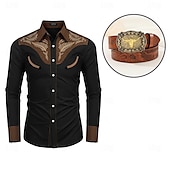 voordelige Wilde Westen-Klassiek Retro vintage Blouse / overhemd Ceintuur West Cowboy Geborduurd Borduurwerk Voor heren Maskerade Dagelijks gebruik Vrijgezellenfeest Volwassenen Hemd Ceintuur Alle seizoenen