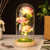 abordables Luces decorativas-Luz nocturna decorativa de rosa LED simulada para el Día de la Madre 21.5 * 11.5CM Regalo para novia esposa y madre Luz ornamental de ambiente en dormitorio interior batería AAA cubierta transparente