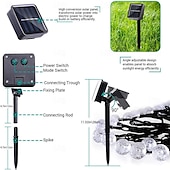 abordables Lumières de cordes solaires-Guirlande lumineuse solaire d&#039;extérieur, 10 m, 50 LED, guirlande lumineuse de Noël étanche avec 8 modes, design boule de cristal pour Noël, jardin, pelouse, porche, belvédère&amp;amp;décor de bistrot