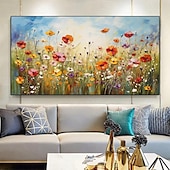 preiswerte Blumen-/Botanische Gemälde-Blumen-Ölgemälde auf Leinwand, handgefertigtes abstraktes buntes Blumen-Blumen-Ölgemälde, handgemaltes Wandkunst-Leinwand-Frühlingsgemälde für Wohnzimmer-Wanddekoration