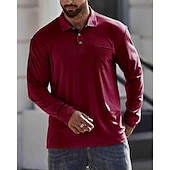 preiswerte Klassisches Poloshirt für Herren-Herren Poloshirt aus Baumwolle Golfhemd Arbeit Casual Kargen Langarm Basic Modern Glatt Taste Tasche Frühling &amp; Herbst Regular Fit Dunkelrot Wein Aprikose Dunkelgrau Wasserblau Schwarz Poloshirt aus