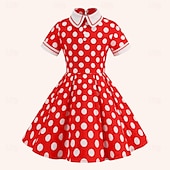 preiswerte Kleider-Retro Vintage 1950er Rockabilly Midlänge Kleid Swing-Kleid Ausgestelltes Kleid Tupfen Damen Maskerade Maskerade Date Junggesellinnenabschiedsparty Kinder Kleid Abschlussballkleider Frühling &amp; Sommer