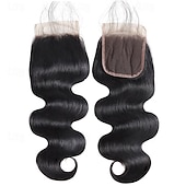 baratos 4 conjuntos de cabelo natural-Nadula cabelo hd fechamento de renda pacotes de onda corporal brasileira com fecho 4x4 fechamento de renda cabelo brasileiro feixes de tecelagem com fecho