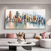 cheap Landscape Paintings-Handmade Oil Painting Canvas Wall Art Decoration Abstract City Architecture Streetscape Landscape for Home Decor Rolled Frameless Unstretched Painting