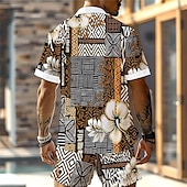 economico Set di camicie stampate da uomo-Per uomo Floreale Motivo Geometrico Etnico 2 pezzi Set di camicie Camicia hawaiana estiva Manica Corta Pantaloni corti Collo ripiegato Vacanza Hawaiano All&#039;aperto Camicia hawaiana Ferie Bottoni Tasca