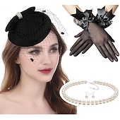 cheap Accessories and More-Classical Retro Vintage 1950s Outfits Pillbox Hat Fascinators Hat Bridal Women&#039;s Carnival Valentine&#039;s Day Wedding Wedding Guest Party / Cocktail Gloves Necklace Headwear