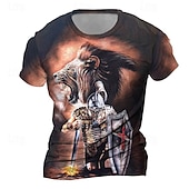 billige 3D T-skjorter-Herre Grafisk Løve Tempelridderne T skjorte Kortermet T skjorte 3D-utskrift Crew-hals Skjorte Daglig Designer Retro / vintage Sport &amp; Utendørs Ferie Ut på byen Blå Rød Brun Vår sommer Klær S M L XL