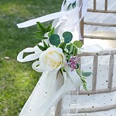olcso Mr és Mrs Wedding-4 db esküvői folyosó virágdísz ceremóniához széktámla virág szett 4 rózsaszín esküvői folyosó pad virág dekoráció menyasszonyi zuhany műflóval