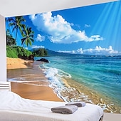 Недорогие Тапестри́ на океа́нском пляже-Пляжный остров, подвесной гобелен, настенное искусство, большой гобелен, фреска, декор, фотография, фон, одеяло, занавеска, украшение для дома, спальни, гостиной