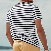 お買い得  メンズカジュアルTシャツ-男性用 Tシャツ 半袖シャツ ティートップ 半袖 クルーネック 春夏 ストライプ ファッション デザイナー ベーシック セクシー バケーション ストリート お出かけ ブラック ルビーレッド ネイビーブルー メンズトップTシャツ