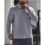 preiswerte Klassisches Poloshirt für Herren-Herren Poloshirt aus Baumwolle Golfhemd Arbeit Casual Kargen Langarm Basic Modern Glatt Taste Tasche Frühling &amp; Herbst Regular Fit Dunkelrot Wein Aprikose Dunkelgrau Wasserblau Schwarz Poloshirt aus