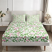 cheap Sheets &amp; Pillowcase-Floral Spring Fitted Sheet Set Ultra Soft Breathable 100% Cotton Silky Bed Sheets Deep Pocket Bedding Sheets 3 Piece Queen King Size