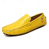 preiswerte Herrenpantoletten &amp; -slipper-Herren Loafer &amp; Slip On Mokkasin Penny Loafers Loafer fahren Wanderschuhe Geschäftlich Brautkleider schlicht Britischer Gentleman PU Rutschfest Halbschuhe Schwarz Weiß Gelb Herbst