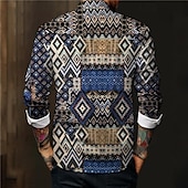 economico Modello etnico-Per uomo Azteca Geometrica Tribale Camicia con bottoni Camicie stampate Manica lunga Boho Da mare Strada Corsa di cavalli Primavera estate Collo ripiegabile Stampa Bottone giù Rosa Rosso Blu marino