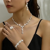 billige Smykkesett-Smykke Sett 5stk Strass Legering Ringer Øredobber Halskjeder Armbånd Dame Elegant Mote Luksus geometriske Geometrisk Form Smykkesett Til Bryllup jubileum Bryllupsgjest