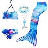 cheap Mermaid Swimsuit-Kids Girls&#039; Five Piece Mermaid Swimwear Swimwear Bikini Swimming Rainbow Cute Sexy Print Bathing Suits 3-10 Years Summer Light Blue Rose Gold