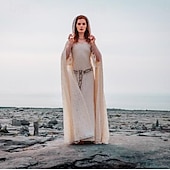 abordables Vestidos-Retro Antiguo Medieval Renacimiento Vestidos Capa Baile de Máscaras Vikingo forastero élfico Mujer Celta Vikingo Fantasía Mascarada Fiesta / Noche Adulto Vestido Capa
