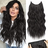 economico Clip nelle estensioni-Estensioni per capelli in filo invisibile con 4 clip di sicurezza, fascia trasparente, misura regolabile, posticci sintetici lunghi ondulati per donna